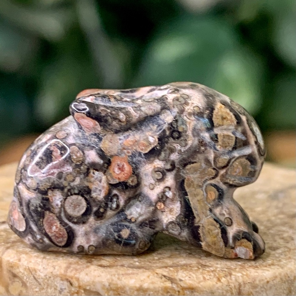 Leopard Skin Jasper Bunny Rabbit Bead Miniature Stone Carved Animal Figurine 1"